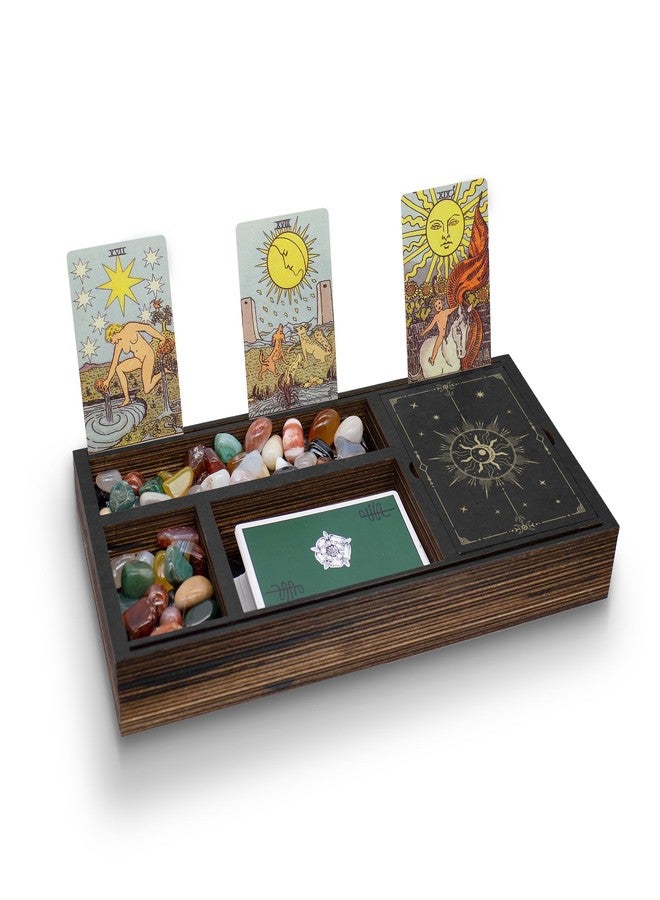 FNYDOX Wooden Crystal Tray with Tarcot Card Holder, Wiccan Supplies and Tools Witchcraft Altar Supplies Pegan Tarot Decor Witchy Gifts Meditation Accessories Witch Stuff Astrology Decor for Women - Image 2